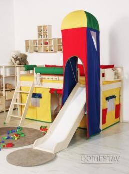 D905-sb Zvýšené jednolůžko se skluzavkou a zábranou B